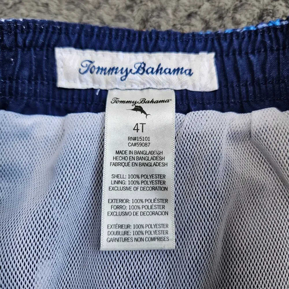 Kids Tommy Bahama Size 4T Swim Trunk Short Red White Blue Plaid Yellow Fish Logo - Picture 2 of 6